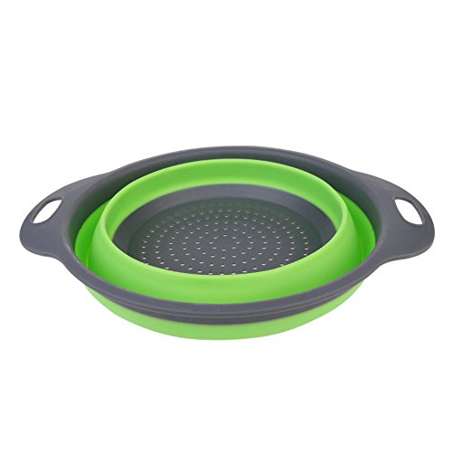2 Stück Collappsible Colander Set, Silikon Faltbarer Seiher Abtropfsieb Home Küche Faltbar Silikon-Filter Utensil Set Gemüse Obstkorb (Grün+Grau) [Energieklasse A+] - 7