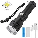 Torche Lampe de Poche Led Rechargeable, FAGORY 2000 Lumens Tactique Ultra Puissante Militaire, 3 Modes Intensité Ajustable Zoomable Étanche pour Camping, Randonnée (Batterie & Chargeur USB Incluse)