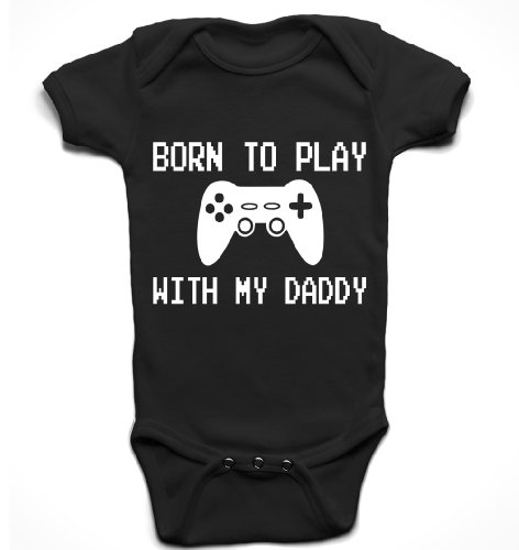 'Born to play with my Daddy' funny cute baby boy babygrow bodysuit (3-6 months, Black)
