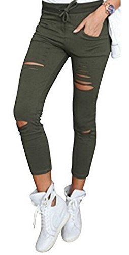 Pantalones ajustados Live It Style It, para mujer con diseño de rasgaduras Verde caqui M 