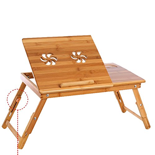 Corlorfulword 55 x 35 cm Laptoptisch Beistelltisch Knietisch Betttisch Notebook Lese Tisch aus Bambus - verstellbar Bambus (2F-55)