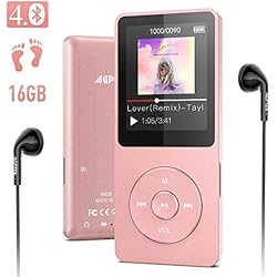 AGPTEK 16Go MP3 Bluetooth 4.0 avec Boutons Tactiles, Lecteur Musical Sport Portable Écran 1.8'' TFT avec Podomètre, Radio FM, Enregistrement Vocal, Supporte Carte SD 128Go(Non Incluse)-A02ST Or Rose