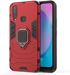 Durion D5 Tough Armor Hybrid Polycarbonate Bumper Back Case Cover for Vivo U10 | Ring Holder & Kickstand in-Built | Excellent 360 Degree Protection (Red)