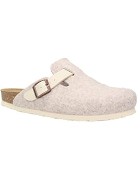 ZWEIGUT® -Hamburg- komood #345 Pantoffeln Hausschuhe Damen Komfort Wollfilz Puschen Clogs Latschen Leder-Komfort-Fußbett