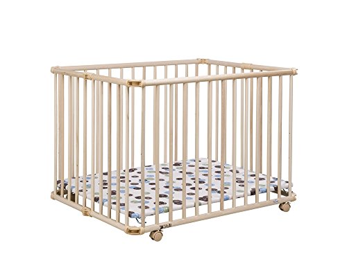 Preisvergleich Produktbild Geuther - Laufgitter Lucilee +, TÜV geprüft, höhenverstellbar, faltbar, gepolsterter Boden, Teppichrollen, klein, 76,2 x 97,4 cm, natur, Boller