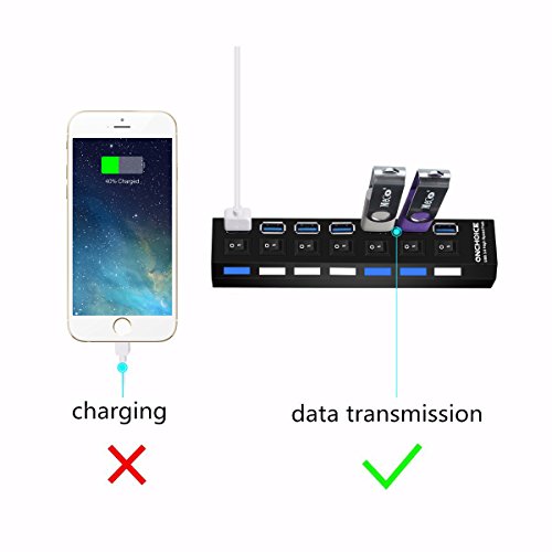 ONCHOICE USB 3.0 Datenhub 7 Ports Mit 100cm USB Kabel Ultralight Verteiler Schwarz mit Diagnose LED Superspeed Anzeige Unterstützt Hot Plugin bzw Plug & Play mit Energiespar Schalter für PC Laptop Notebook Computer Windows MAC(EUR Power Adapter nicht im Lieferumfang enthalten) - 4