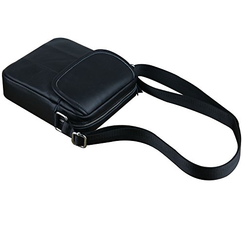 Preisvergleich Produktbild CMXSEVENDAY Kleine Echtes Leder Schultertasche für Männer Umhängetasche, Black, A457