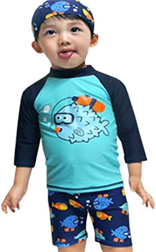 Waboats Boys Cartoon Swimsuit Children's Split Swimwear Swimming Suit 3PC Fish 4-5Y