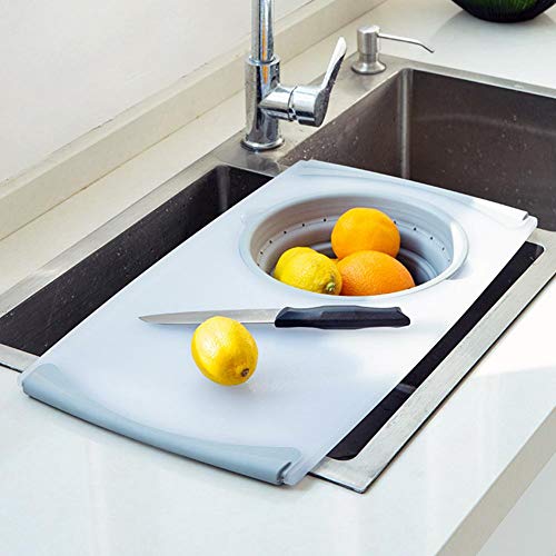 Runningfish Crépine 2 en 1 au-Dessus de l'évier, Planche à découper Universelle innovante et Multifonction, ustensiles de Cuisine pour évier - 50 cm 28,5 cm