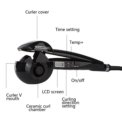 Lukis Curling Maschine Keramik Roller Lockenstab Curler Lockendreher LCD Automatischer Lockenwickler mit Euro-Stecker (Schwarz) - 4
