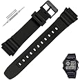 LineOn Soft Silicone Resin Watch Strap (Black) Compatible With CASIO Roayle AE-1200WH AE 1200 WH with Tools and Pins (Include)