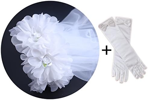 White Toddler Kids Flower girl Communion Veil Wreath Crown With Gloves Set Fancy Dress Costume Accessory