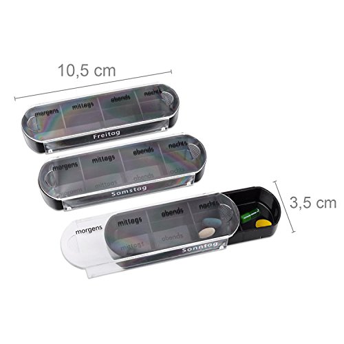 S/O® Tablettenbox schwarz mit schwarzen Schiebern 7 Tage Pillen Tabletten Box Schachtel Tablettendose Pillendose Pillenbox Tablettenboxen Pillendosen Pillen Dose Wochendosierer - 5
