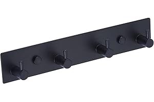 QNIIAED Coat Hooks Wall Mounted,Multipurpose Stainless Steel Screw in Door Hook Metal Heavy Duty Coat Rack Row of hook Hanger Towel Robe Clothes Hat Hook for Bathroom Bedroom(Matte Black 4 Hooks)