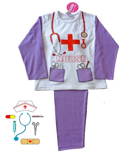 ThePyjamaFactory Nurse Fancy Dress Girls Long Pyjamas - 5-6 Years