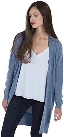 Womens Cashmere Merino Wool Long Edge to Edge Open Front Long Sleeve Fine Knit Knitted Cardigan with Pockets Bluebell, M