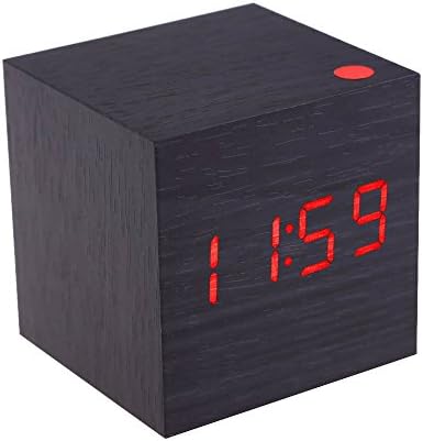 Yesfor Classic Executive Function Square Wooden Digital Alarm Clock Calendar Thermometer for Home Office Schwarz und Rot