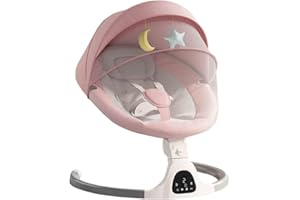 GLOKID Sdraietta Neonati Elettrica，Elettrica Altalena，2in1 Sdraietta dondolo per neonato da 0 fino a 15kg，Cintura di sicurezza a 5 punti，Elettrico per Neonati con telecomando e Bluetooth (YLYPINK)