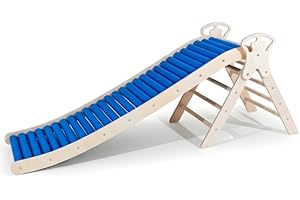 WoodsCraft 2in1 Set: Rollenrutsche-Wellenrutsche [160cm] mit Kletterdreieck | Indoor Rutsche & Kinderrutsche | Drehbare Rollen für vielfältige Sinneserfahrungen | Montessori Klettergerüst Indoor