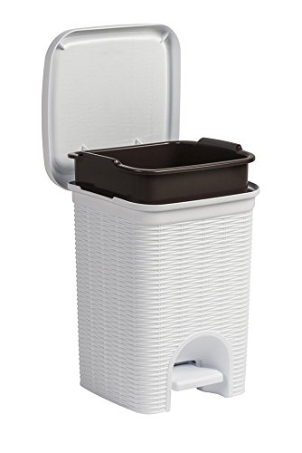 Tretmülleimer im Rattan Design mit herausnehmbaren Einsatz und 6 Liter Volumen im klassischen Weiß – für das Bad, die Küche oder das Büro - 4