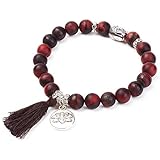 Bracelet Perle Bouddhiste - Un Bracelets en Perles Naturelle avec amulette tête de Bouddha et Charme Fleur de Lotus Pierre de Protection Chakras - Marron