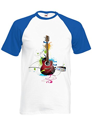 Colourful Guitar Cool Music Royal Blue/White Men Women Unisex Shirt Sleeve Baseball T Shirt-S