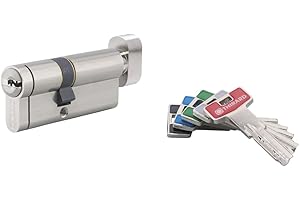 THIRARD - Cylindre de Serrure à Bouton T2 - Nickel - Très Haute Sécurité - Anti-Arrachement, Anti-Perçage, Anti-Crochetage, Anti-Snap - 40B x 30 mm - Gris - 5 Clés Plates Réversibles