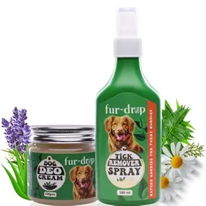 FUR Drop Dog Tick Spray 180ml & Deo Cream 150 gms Ticks And Fleas Remover For Dogs, Repel Tick, Flea, Larvae & Lice Spray For Dogs, Tick And Flea Repellent, Deodorant, Dog Odour Remover, Dog Skin Care Products, Pet Naturals, Herbal, Lavender Essential Oil.
