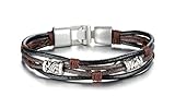 Onefeart Leder Armband Männer Braided Rope,Retro-Stil, Leder Armreif,Bronze Legierung Schnalle 1x22CM