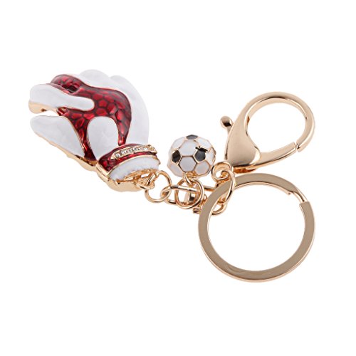Preisvergleich Produktbild Strass Kristall Fußball Torwarthandschuh Anhänger Schlüsselring Schlüsselanhänger - Rot-Weiss, 115mm