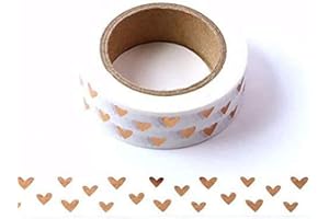 Syntego Bianco Con Lamina d'Oro Rosa Cuori Washi Tape Mascheratura Decorativa Stick On Trim 15 Mm X 10 Metri (1) (Oro Rosa)(15 Mm X 10 Metri)