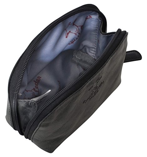 Kosmetiktasche Leder Gusti Leder studio „Leo“ Geldbörse Geldtasche Wasserfester Innenstoff Kulturtasche Kosmetik Tasche Utensilientasche Schminktasche Reisebeutel Rindsleder Vintage Schwarz Grau 2A5-20-6wp - 5