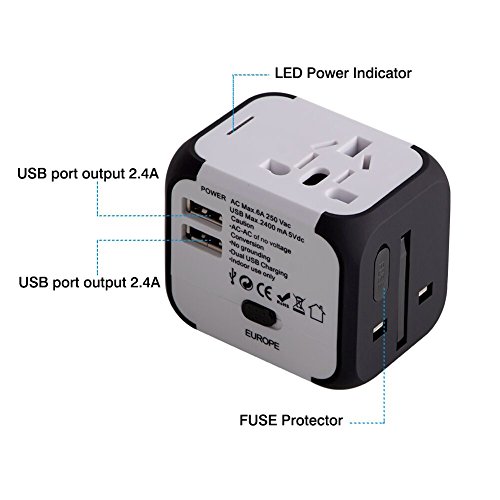 Milool Universal Reise-Adapter mit Doppel USB-Ports aus 150 Ländern weltweit US UK EU AU Universal fusionierten Sicherheit AC-in einem Ladegerät(weiß) - 5