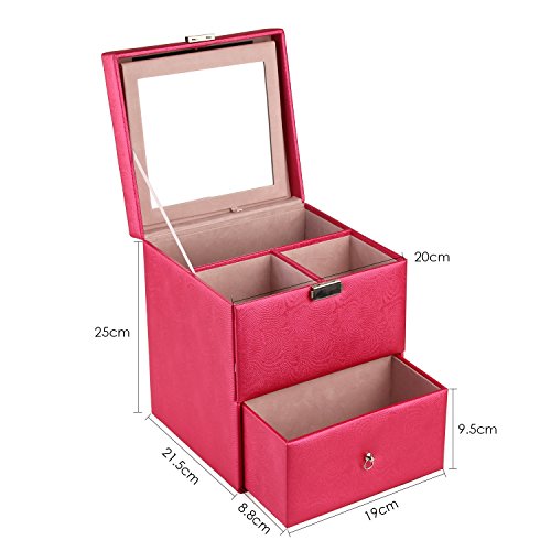 Femor Schmuckkästchen Schmuckschatuelle abschließbar mit Spiegel Schublade und Mini Box (Rosa) - 4