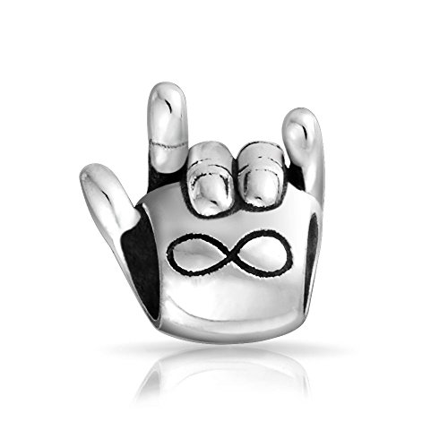 Bling JewelryPersonalized Monogram Initial Alphabet A-Z BFF Peace Sign Symbol I Love You Support Friends Good Luck Charm Bead For Women Teen Oxidized .925 Sterling Silver Fits European Bracelet Customizable