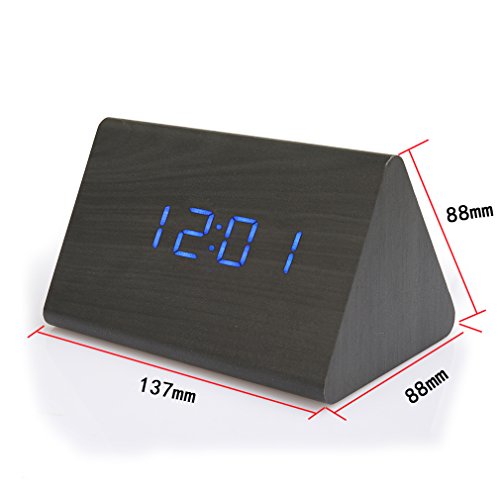 ANTEN Dreieck LED Digital Wecker mit blau Licht mit Geräuschaktivierung, Zeit, Temperatur, Feuchtigkeit, Datum Anzeige - 3