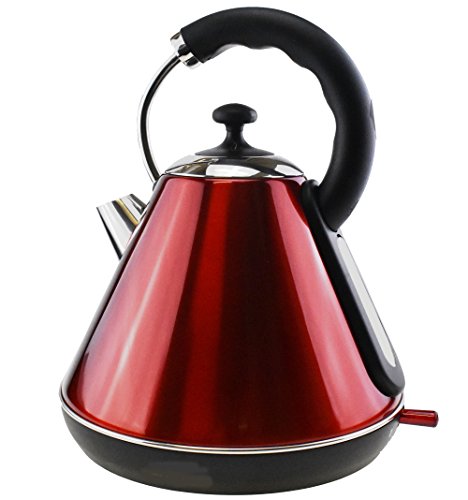 Wasserkocher Retro Edelstahl Teekessel 2200 Watt Überhitzungsschutz Automatische Abschaltunf Füllmenge Max. 1,8Liter Rot
