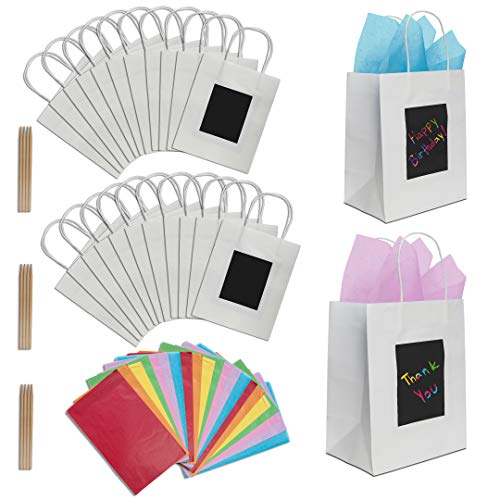 24 x Buste Regalo Bianche con Carta Velina da Personalizzare di Purple Ladybug Novelty | Sacchetti con Manici 19x 24x12 cm | Borse di Carta Kraft per Impacchettare Regali | per Feste e Compleanni