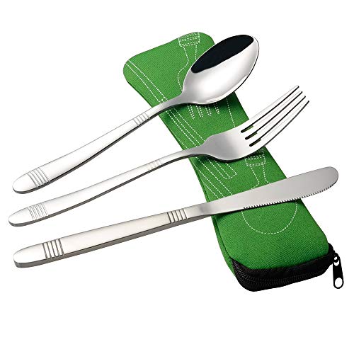 Bblie 3 Pezzi Posate da Campeggio in Acciaio Inox, Posate Portatili da Viaggio per 1 Persone