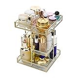 ➠ ➠ Hohe Qualität】: Der Kosmetikständer besteht aus hochtransparentem Glas und die Kupferstreifen sind fein strukturiert.Die unteren 6 Stahlkugel-Plattenspieler sind stabil und fest und rutschfest.