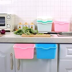EQLEF Poubelle Suspendue, Mini Cuisine Suspendus Poubelle Poubelle Poubelle Médicament Bacs Organisateur De Rangement sans Couvercle Lot de 2(Rose+Bleu)
