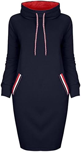 Women Winter Mini Dress,Moonuy Ladies Long Sleeve Casual Shirt Knee-Length Solid Dress Fashion Round Collar Skirt Turtleneck Loose Slim Dress (S, Navy)