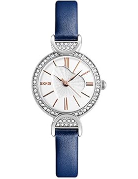 Mädchen Quarzuhr Teenager Mädchen Armbanduhr mit Lederband Crystal Heart Shaped Zifferblatt wasserdicht 30M