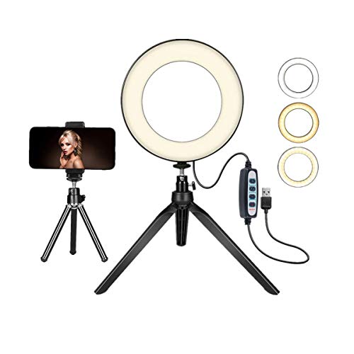 JaxTec LED Ring Light 7.9" with Tripod Stand for YouTube Video and Makeup, LED Camera Light with Cell Phone Holder Desktop LED Lamp with 3 Light Modes & 11 Brightness Level