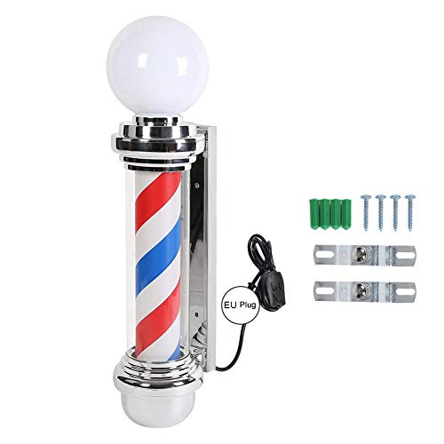 Qkiss 32" Estilo Clásico Poste de Barbero LED Light, Poste de Barbero Luminoso y Giratorio con Rayas de Colores Rojo Blanco y Azul, Peluquería Barber Shop Open Business Sign
