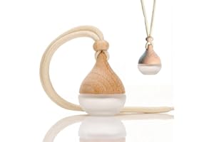 OMANA 3 Pcs Hanging Car Air Freshener Diffuser 6ml Essential Oil Aromatherapy Fragrance Perfume Bottle Empty Froasted Glass Pendant Vials with Wooden Caps String
