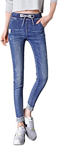 TSINY G Women's Fashion Elastic Waist Elasticity Jeans Casual Slim Pencil Pants ( Color : Blue , Size : 29 )