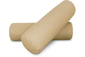 HAPPERS 2 Cojines cilíndricos de 50x15 en Polipiel Beige. Rollo Cervical para aliviar Dolor postural o Dormir