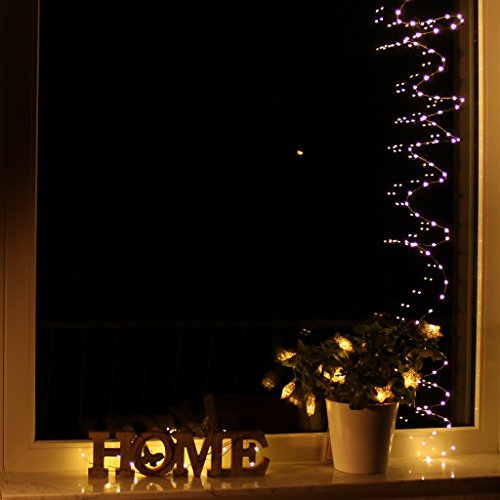 Micro LED lichterkette warmweiß Draht-Lichterkette Leuchtdraht mit mini Tropfen auf Silberdraht Weihnachtsbeleuchtung (40er LED 2m Batterie) - 3