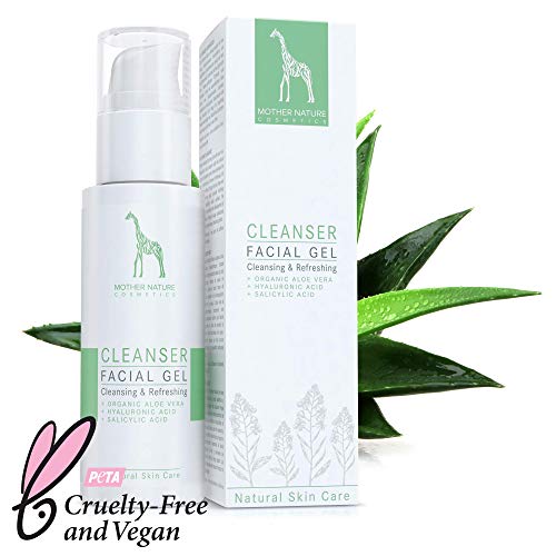 Gel limpiador con Bio-Aloe Vera, ácido hialurónico y ácido salicílico - COSMÉTICA NATURAL VEGANA - 125 ml by Mother Nature Cosmetics - Limpiador facial para pieles normales, mixtas y con impurezas